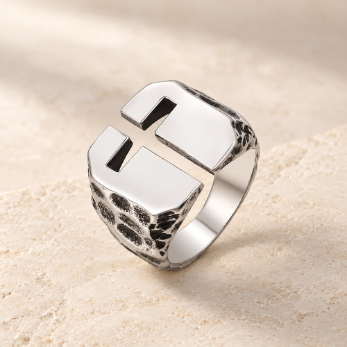 3 Colors Minimalist Style Cross Engraved Stainless Steel Faith Ring
