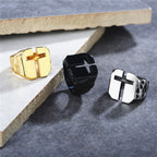 Anillo de Fe en Acero Inoxidable con Cruz Grabada Estilo Minimalista, 3 Colores