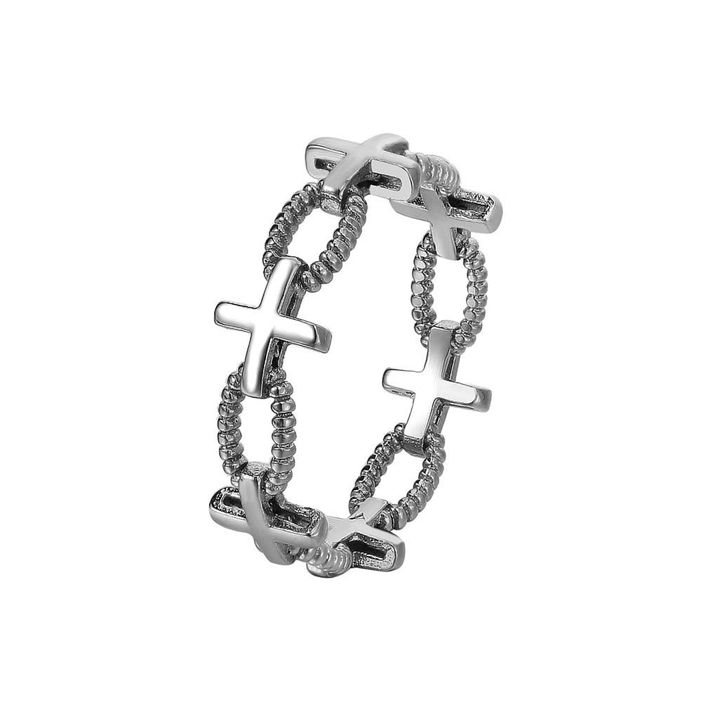 Anillo de Fe con Cruz Grabada Estilo Retro Minimalista