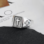 Anillo de Fe Ajustable de Plata de Ley 925 con Cruz Grabada Minimalista
