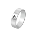 Anillo de Fe de Titanio con Cruz Grabada Brillante Estilo Minimalista