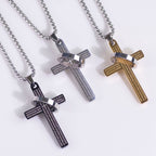 Collar de Fe con Dije de Cruz y Anillo con Versículo Bíblico Minimalista