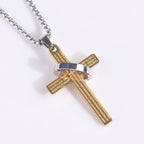 Collar de Fe con Dije de Cruz y Anillo con Versículo Bíblico Minimalista