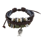 Pulsera Ajustable de Cordón de Cuero con Pez de Jesús Estilo Retro