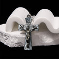 Collar de Acero de Titanio con Dije de Cruz de Jesús con Patrón de Árbol Estilo Retro
