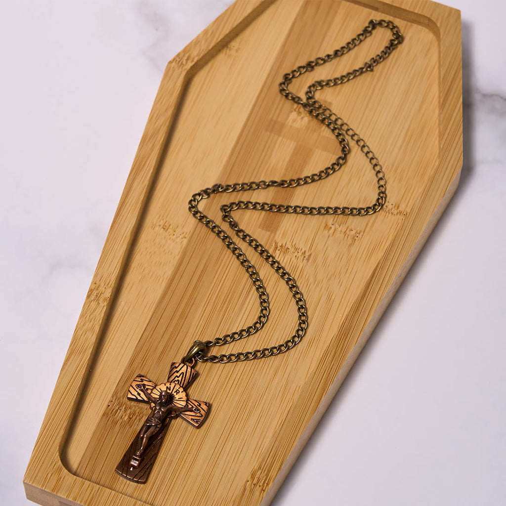 Collar de Acero de Titanio con Dije de Cruz de Jesús con Patrón de Árbol Estilo Retro