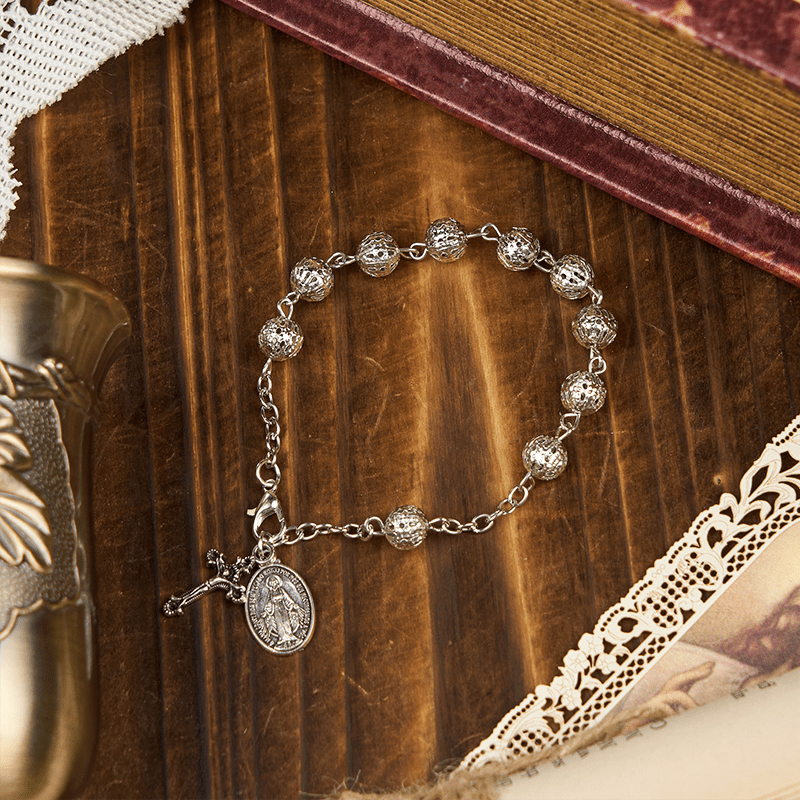 Pulsera Casual Ajustable con Medalla Milagrosa y Crucifijo