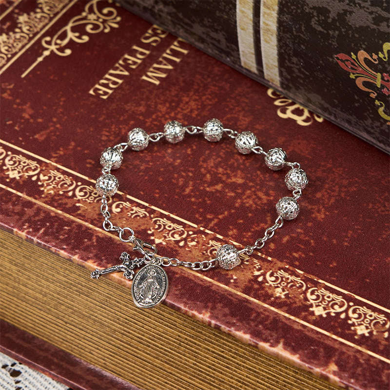 Pulsera Casual Ajustable con Medalla Milagrosa y Crucifijo