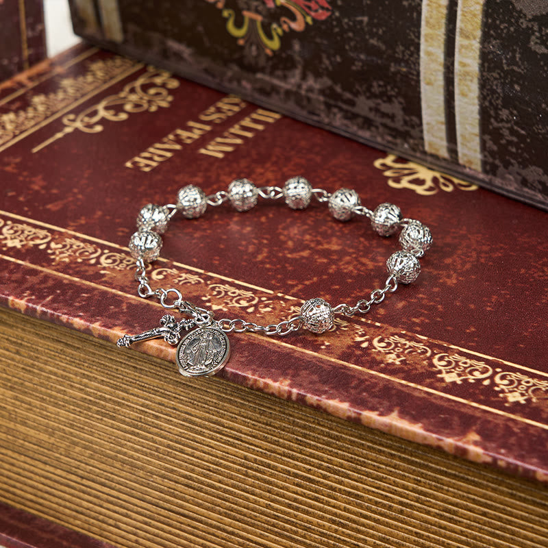 Pulsera Casual Ajustable con Medalla Milagrosa y Crucifijo