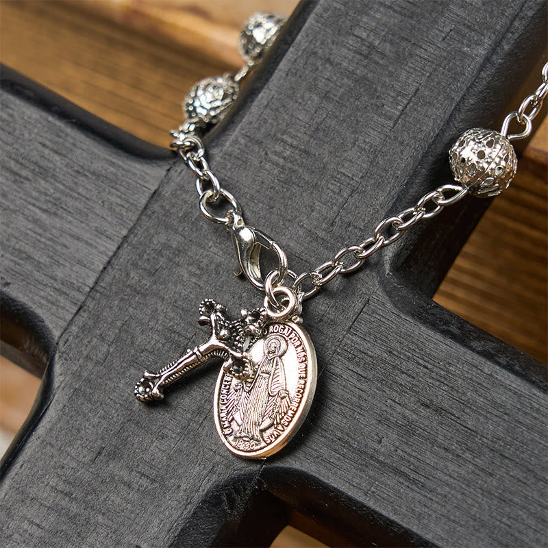 Pulsera Casual Ajustable con Medalla Milagrosa y Crucifijo