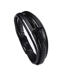 Pulsera Ancha de Cuero Negro con Cruz