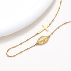 Collar Elegante Tono Oro con Medalla Milagrosa y Dije de Cruz Sencilla