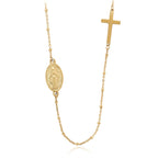 Collar Elegante Tono Oro con Medalla Milagrosa y Dije de Cruz Sencilla