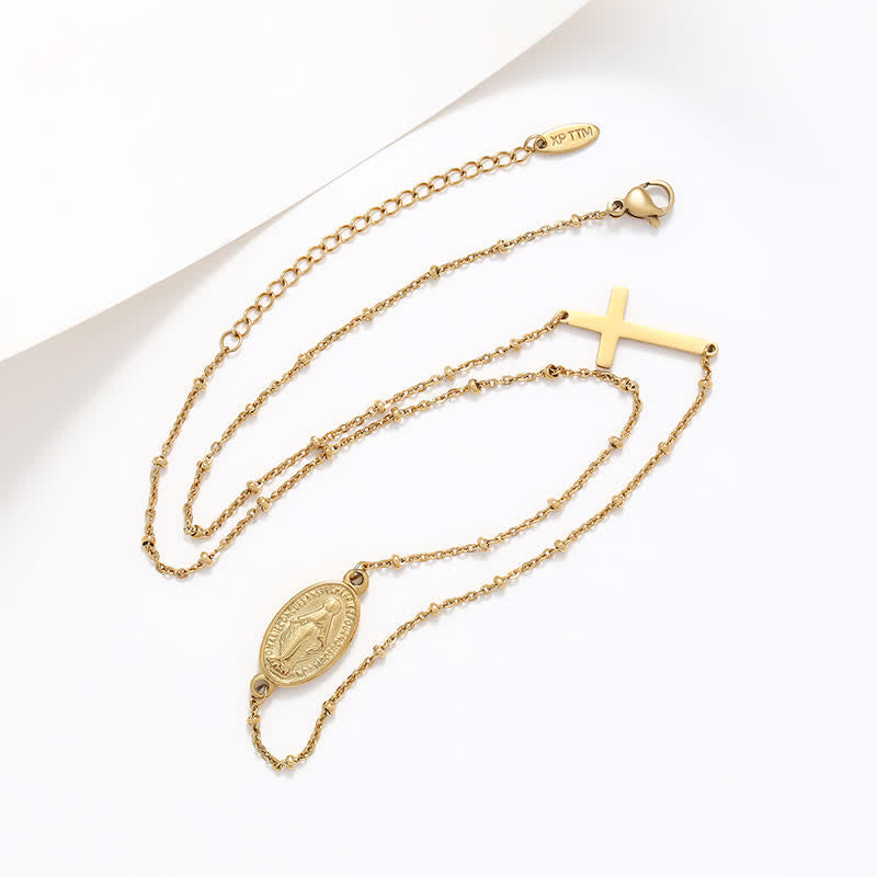 Collar Elegante Tono Oro con Medalla Milagrosa y Dije de Cruz Sencilla