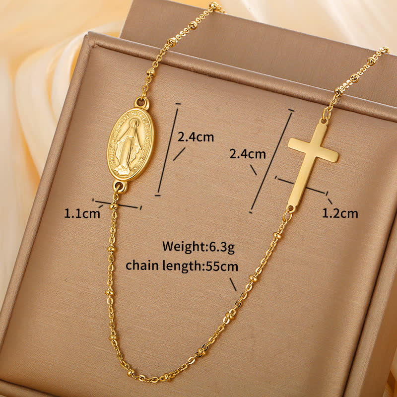 Collar Elegante Tono Oro con Medalla Milagrosa y Dije de Cruz Sencilla