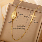 Collar Elegante Tono Oro con Medalla Milagrosa y Dije de Cruz Sencilla