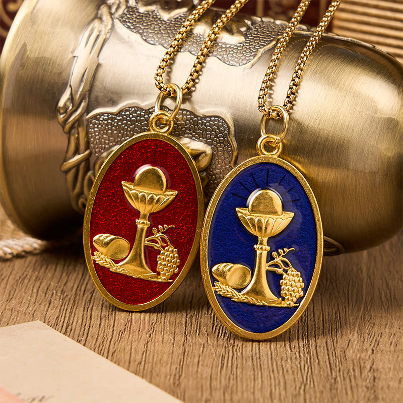 Collar de Cáliz Eucarístico Rojo y Azul - Mantén tu Fe Cerca