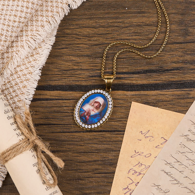 Collar "Virgen Ruega por Nosotros" - Santa María en Oración, Símbolo Profundo de Devoción