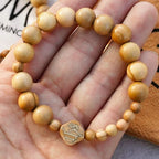 Pulsera Elástica Portátil de Rosario de Rosas en Madera de Olivo