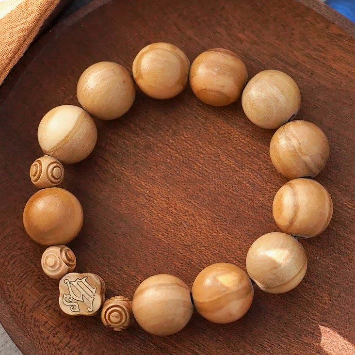 Pulsera Elástica Portátil de Rosario de Rosas en Madera de Olivo