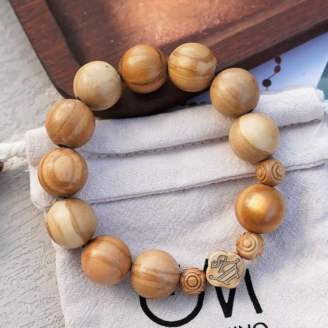 Pulsera Elástica Portátil de Rosario de Rosas en Madera de Olivo