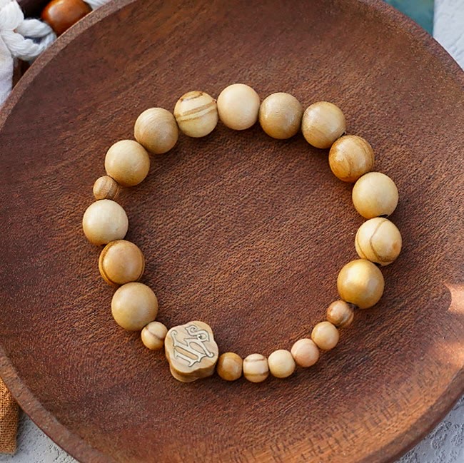 Pulsera Elástica Portátil de Rosario de Rosas en Madera de Olivo