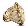 Anillo de Lujo Crucifijo Escudo Divino: Testimonio Firme de Fe y Devoción