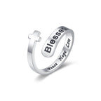 Anillo de Fe Ajustable Cruz Bendecida: Paz, Esperanza y Amor