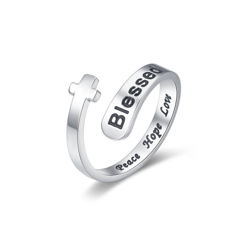 Anillo de Fe Ajustable Cruz Bendecida: Paz, Esperanza y Amor
