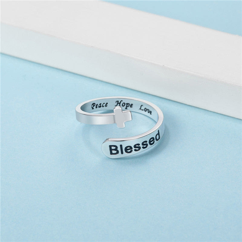 Anillo de Fe Ajustable Cruz Bendecida: Paz, Esperanza y Amor