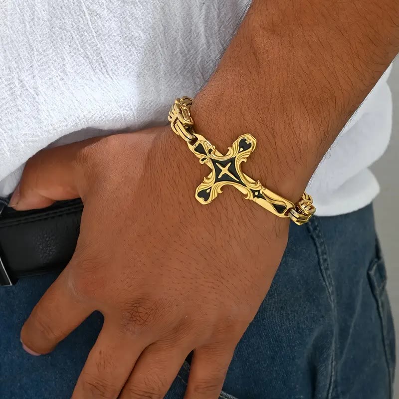 Pulsera de Hombre de Hierro y Fe: Fuerza y Redención en Cada Eslabón