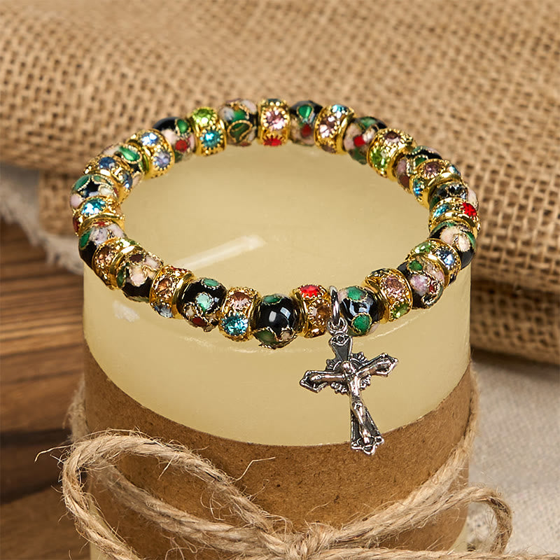 Pulsera de Fe Eterna con Cuentas Artesanales de Cloisonné: Testimonio de la Presencia de Cristo