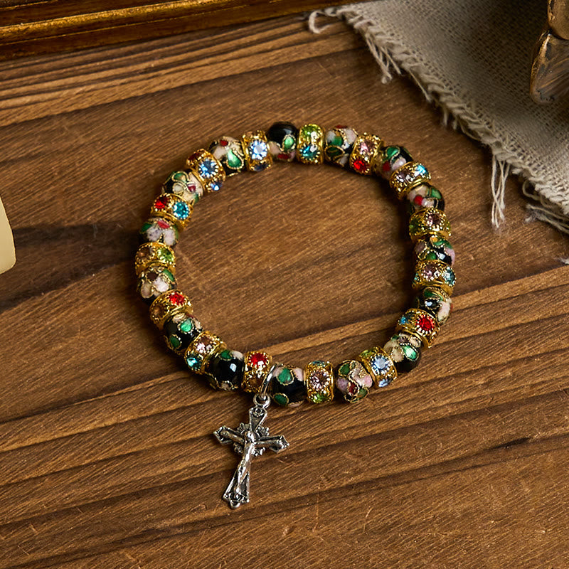 Pulsera de Fe Eterna con Cuentas Artesanales de Cloisonné: Testimonio de la Presencia de Cristo