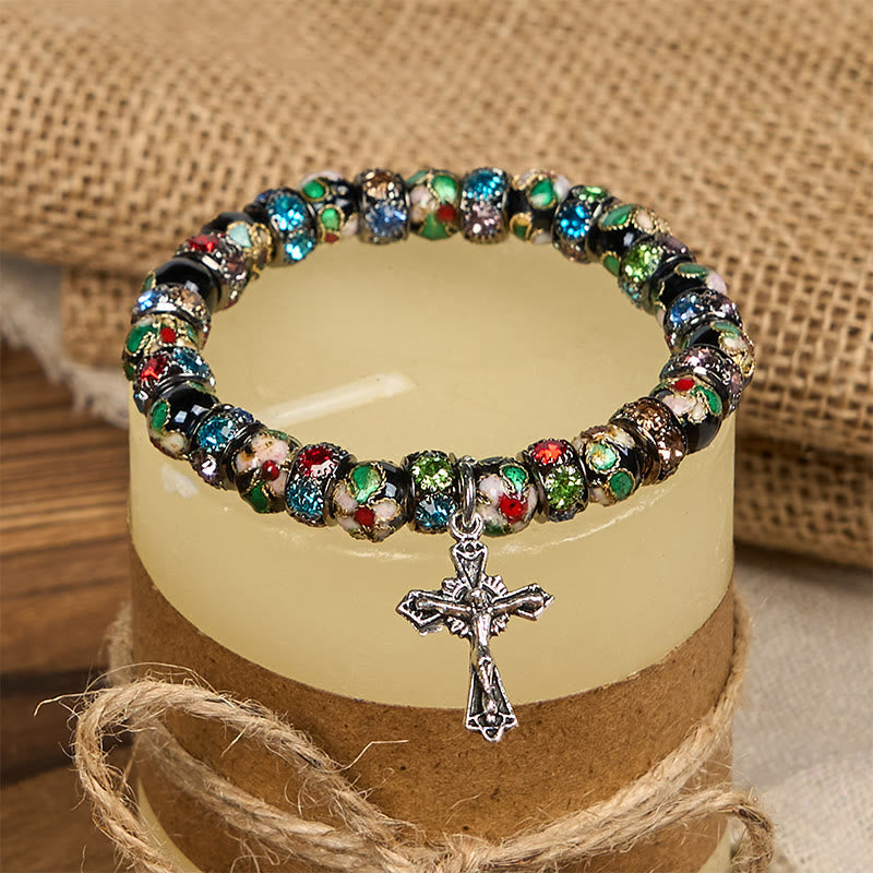 Pulsera de Fe Eterna con Cuentas Artesanales de Cloisonné: Testimonio de la Presencia de Cristo