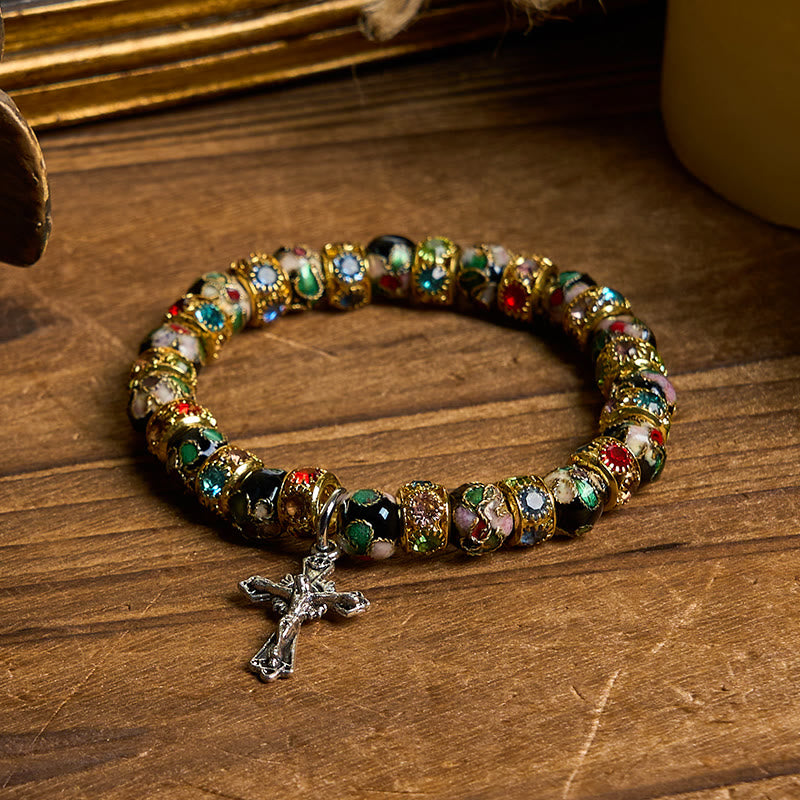 Pulsera de Fe Eterna con Cuentas Artesanales de Cloisonné: Testimonio de la Presencia de Cristo