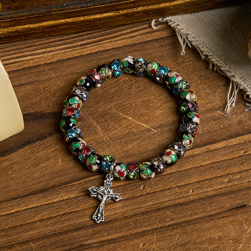Pulsera de Fe Eterna con Cuentas Artesanales de Cloisonné: Testimonio de la Presencia de Cristo