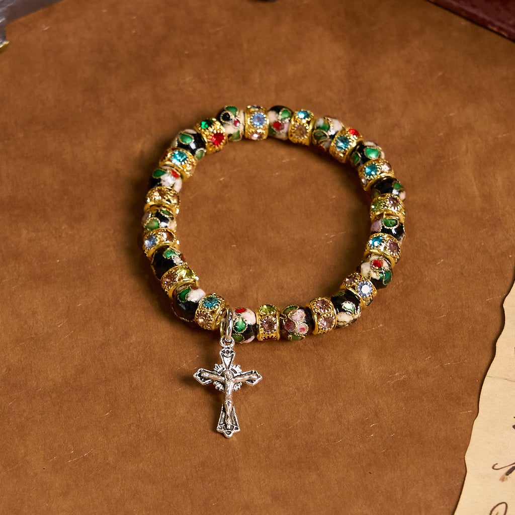 Pulsera de Fe Eterna con Cuentas Artesanales de Cloisonné: Testimonio de la Presencia de Cristo