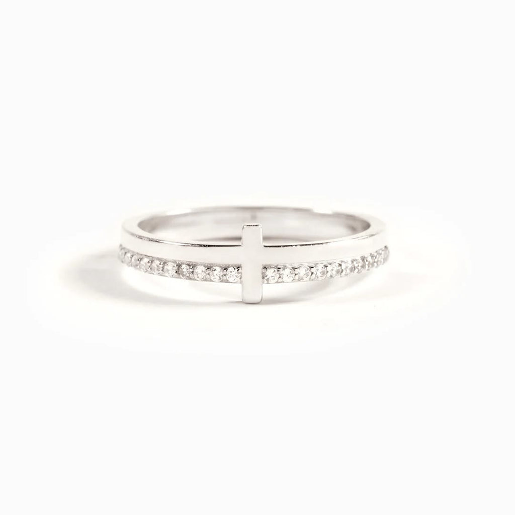 Anillo Minimalista de Cruz en Plata 925 "Nunca te Rindas": Símbolo de Fe y Ánimo