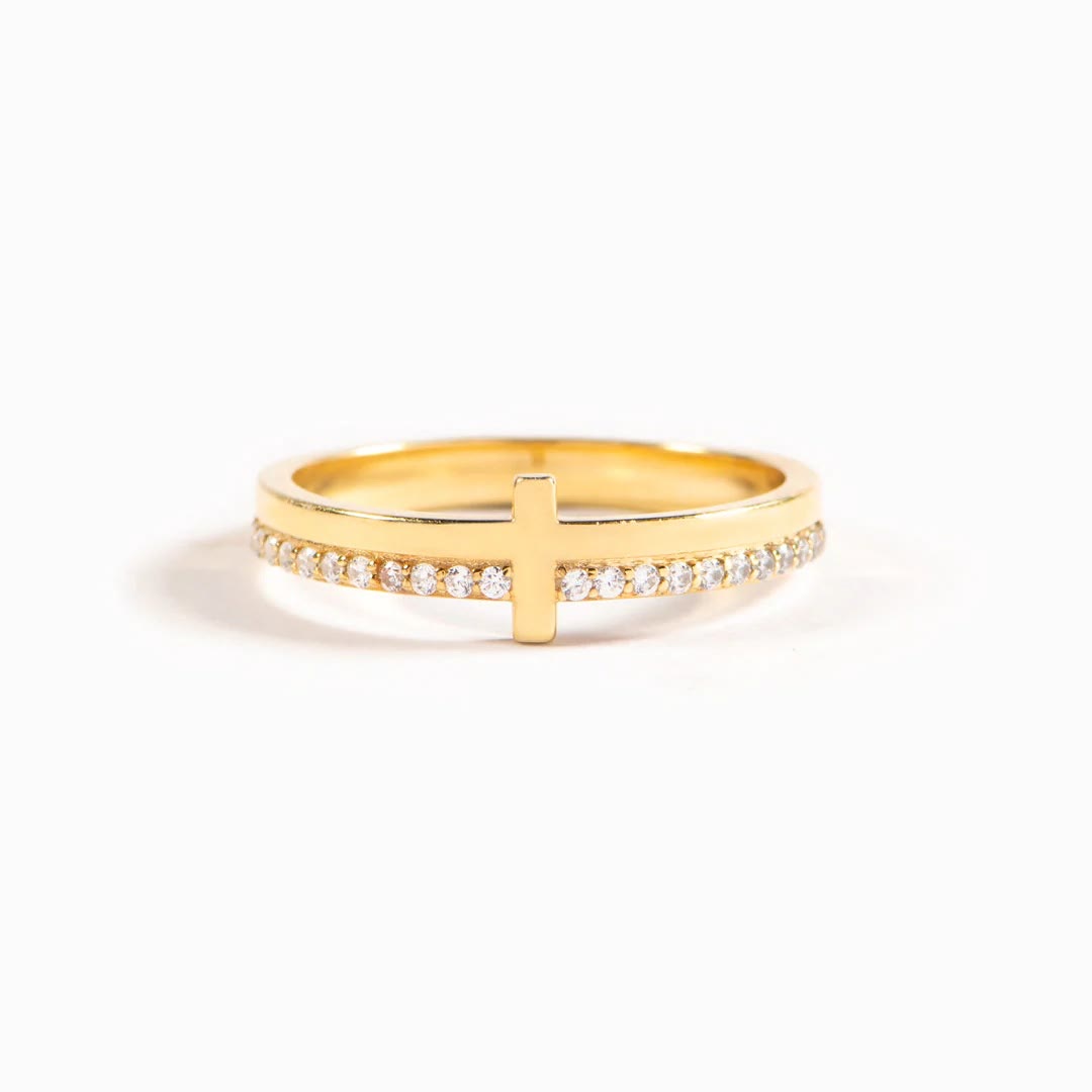 Anillo de Plata 925 "Ora" con JESÚS y Cruz - Fuerza Divina a través de la Fe