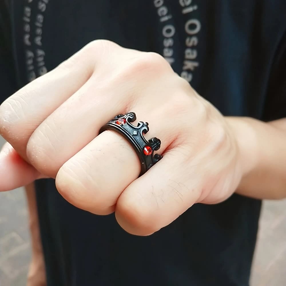 Anillo Corona de la Fe con Cruz en 4 Colores - Gemas Rojas de Diseño Divino