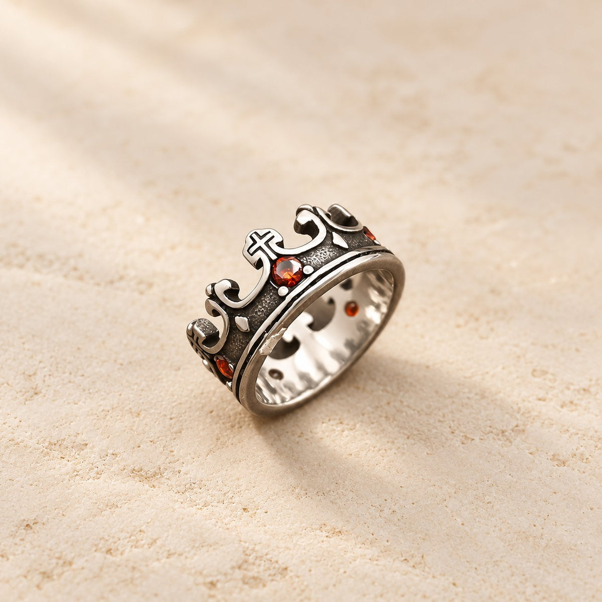 4colors The Crown of Faith Cross Ring-Red Gemstones Set Divine Design