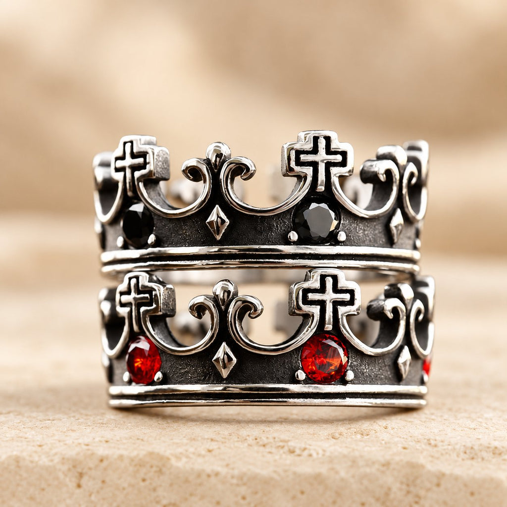 4colors The Crown of Faith Cross Ring-Red Gemstones Set Divine Design