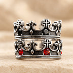 4colors The Crown of Faith Cross Ring-Red Gemstones Set Divine Design