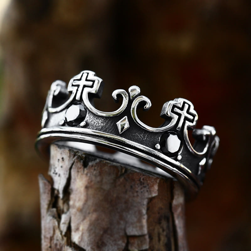 Anillo Corona de la Fe con Cruz en 4 Colores - Gemas Rojas de Diseño Divino