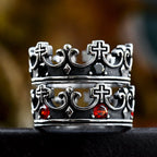 Anillo Corona de la Fe con Cruz en 4 Colores - Gemas Rojas de Diseño Divino
