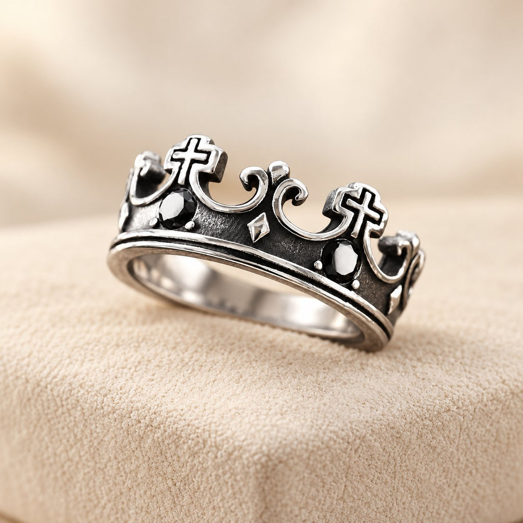 4colors The Crown of Faith Cross Ring-Red Gemstones Set Divine Design