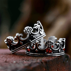 Anillo Corona de la Fe con Cruz en 4 Colores - Gemas Rojas de Diseño Divino