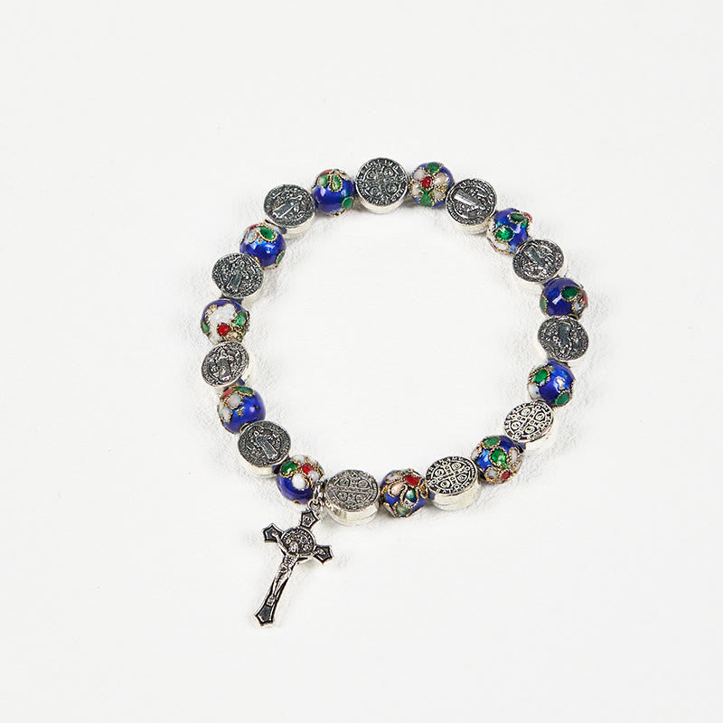 Pulsera Artesanal de Bendición Divina con Cuentas de Cloisonné Azul: Símbolo de Fe
