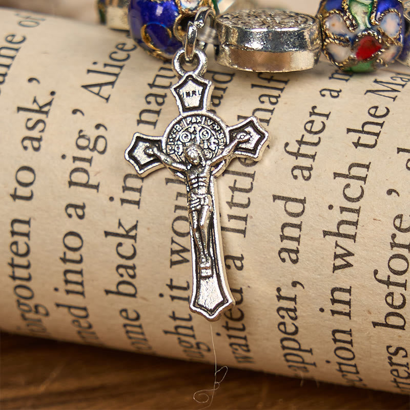 Pulsera Artesanal de Bendición Divina con Cuentas de Cloisonné Azul: Símbolo de Fe