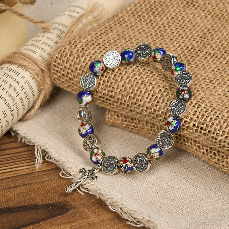 Pulsera Artesanal de Bendición Divina con Cuentas de Cloisonné Azul: Símbolo de Fe